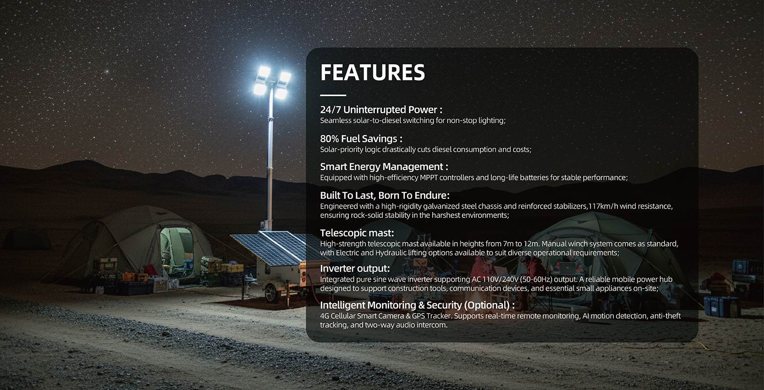 Mobile Retractable Solar-Powered Hybrid Light Tower Solutions for emergency lighting(图5)